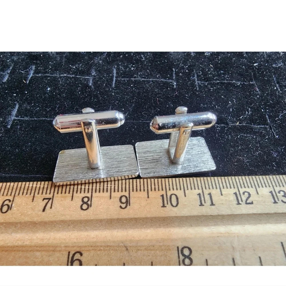 Vintage Cufflink Set Silver Tone Square Aquamarine Stone Used